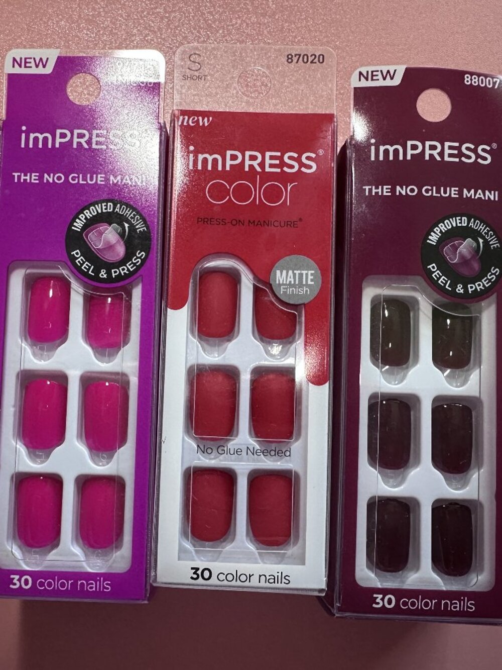 imPRESS Press-On Nails Bundle – 3 New Sets – Matte Red, Dark Red, Fuchsia